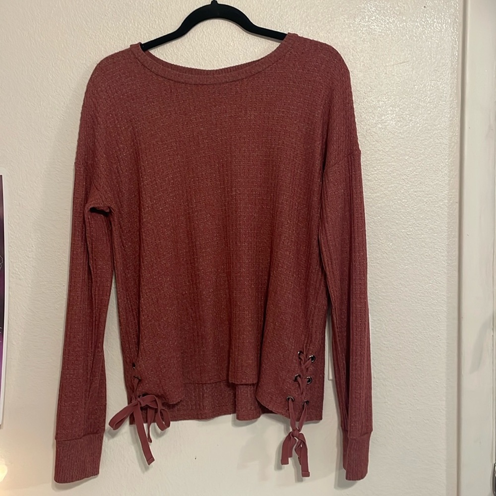 Red Sweater with lace up detail on sides